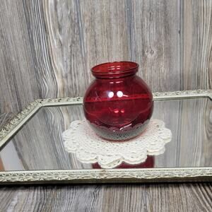 Vintage Ruby Red Glass Rose Bowl Vase Anchor Hocking